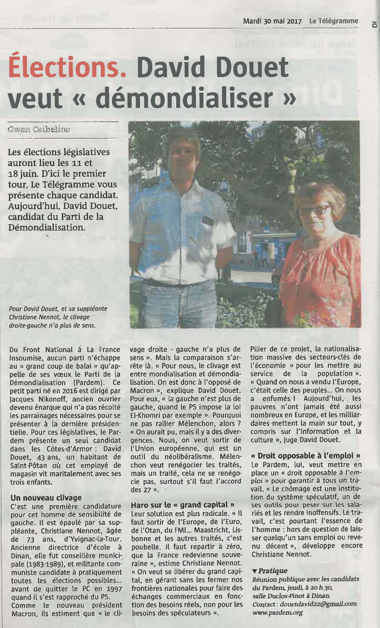 LE TELEGRAMME 30 MAI 2015 Article 2eme CIRCO COTES DARMOR